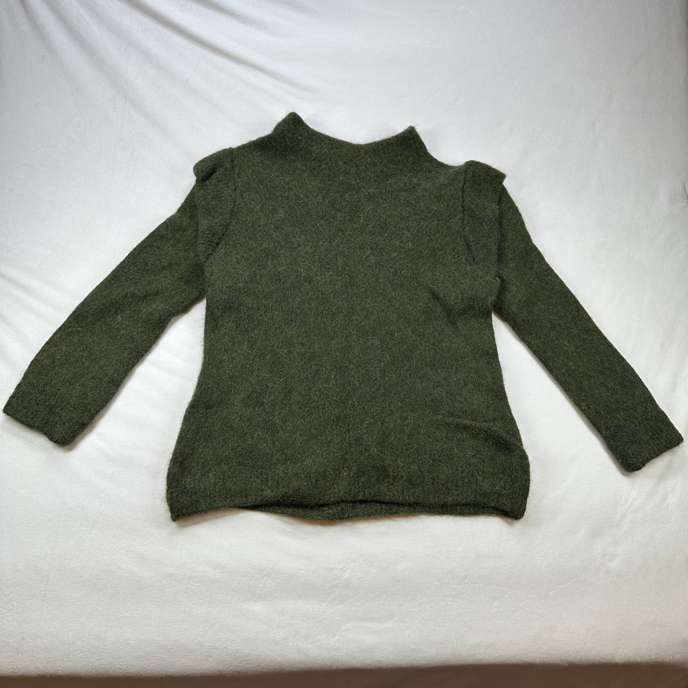 ZARA Olive Green Mock Neck Sweater Long Sleeve‎ Textured Knit Cozy Alpaca Wool